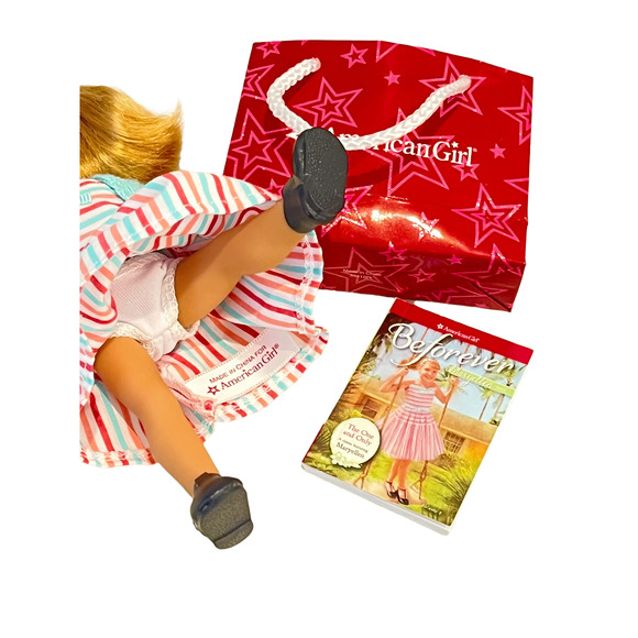 American Girl MaryEllen Doll Mini 50s Meet Outfit Hair Tie Dress Panty Book Bag - Picture 3 of 5
